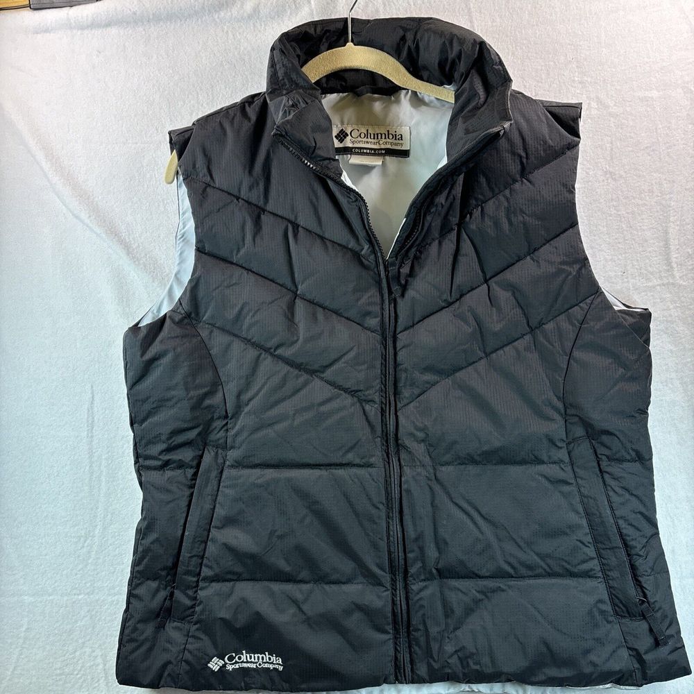 COLUMBIA Sportswear Company  Size XL ZIP PUFFER VEST  Black Ripstop + Light Blue